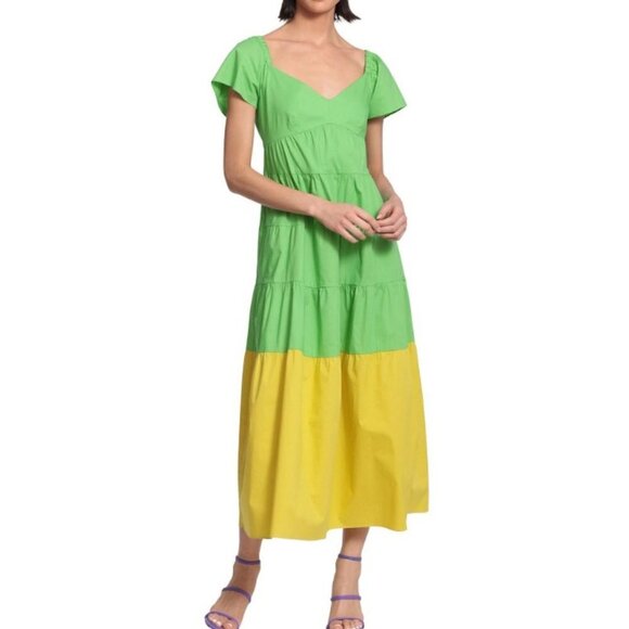Donna Morgan Women's Color Block Tiered Midi Dress - Picture 1 of 8